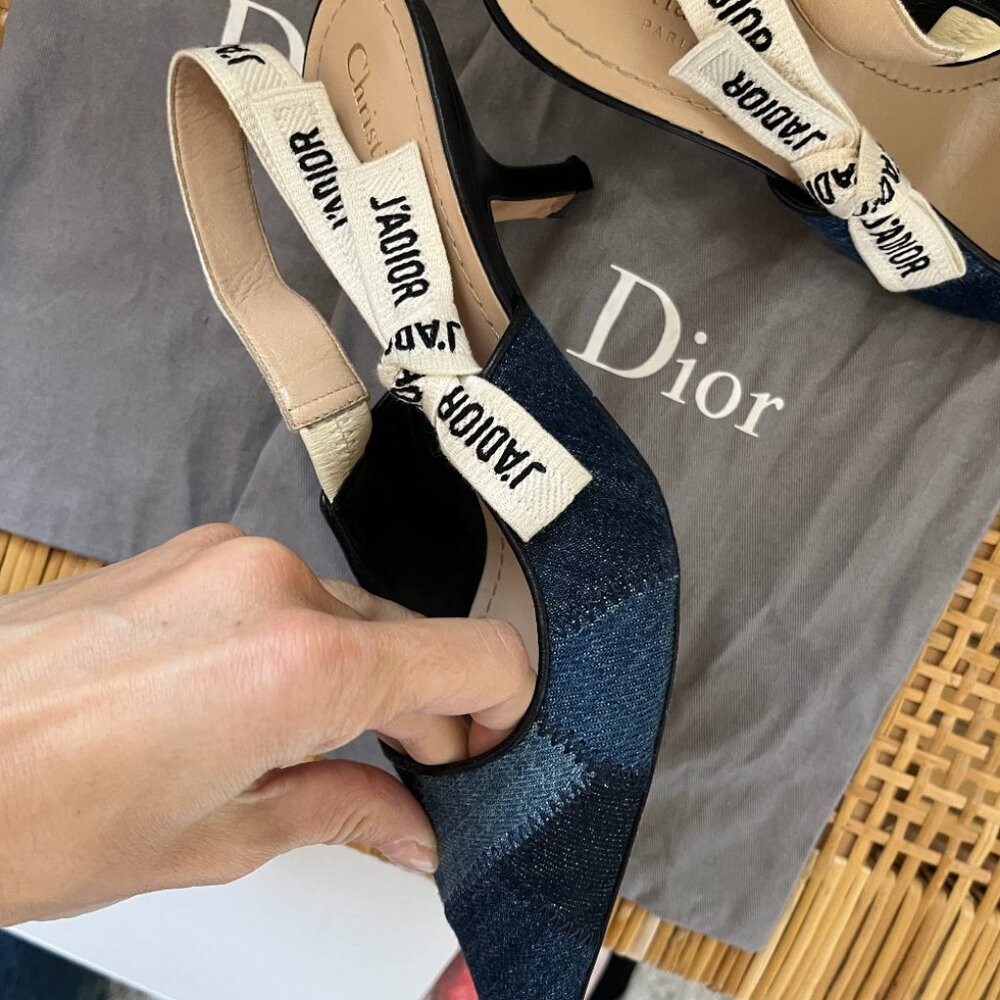 Christian Dior Patchwork Denim J'Adoir Slingback Pumps. - Picture 6 of 8